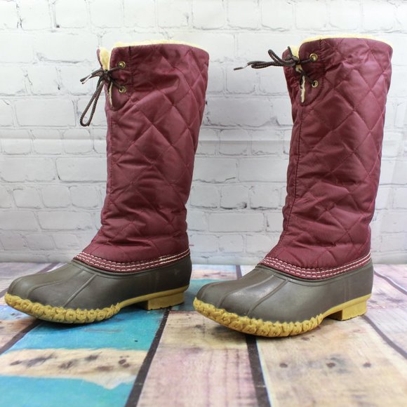 LL Bean Maroon Wine Quilted Sherpa Fleece Lined Waterproof Rubber Duck Boots 6 M - Picture 2 of 9